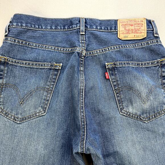 Levis 559 Jeans Mens 34x32 Blue Denim Relaxed Fit Straight Leg Dark Stone Wash - Picture 2 of 13